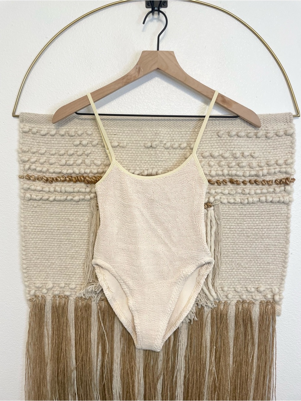 Skatie Crinkle One Piece High Thigh Swimsuit OS Cream